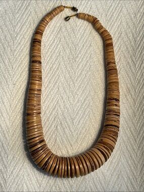 Vintage Earth-Tone Heishi Coin Disk Statement Necklace Natural Brown
